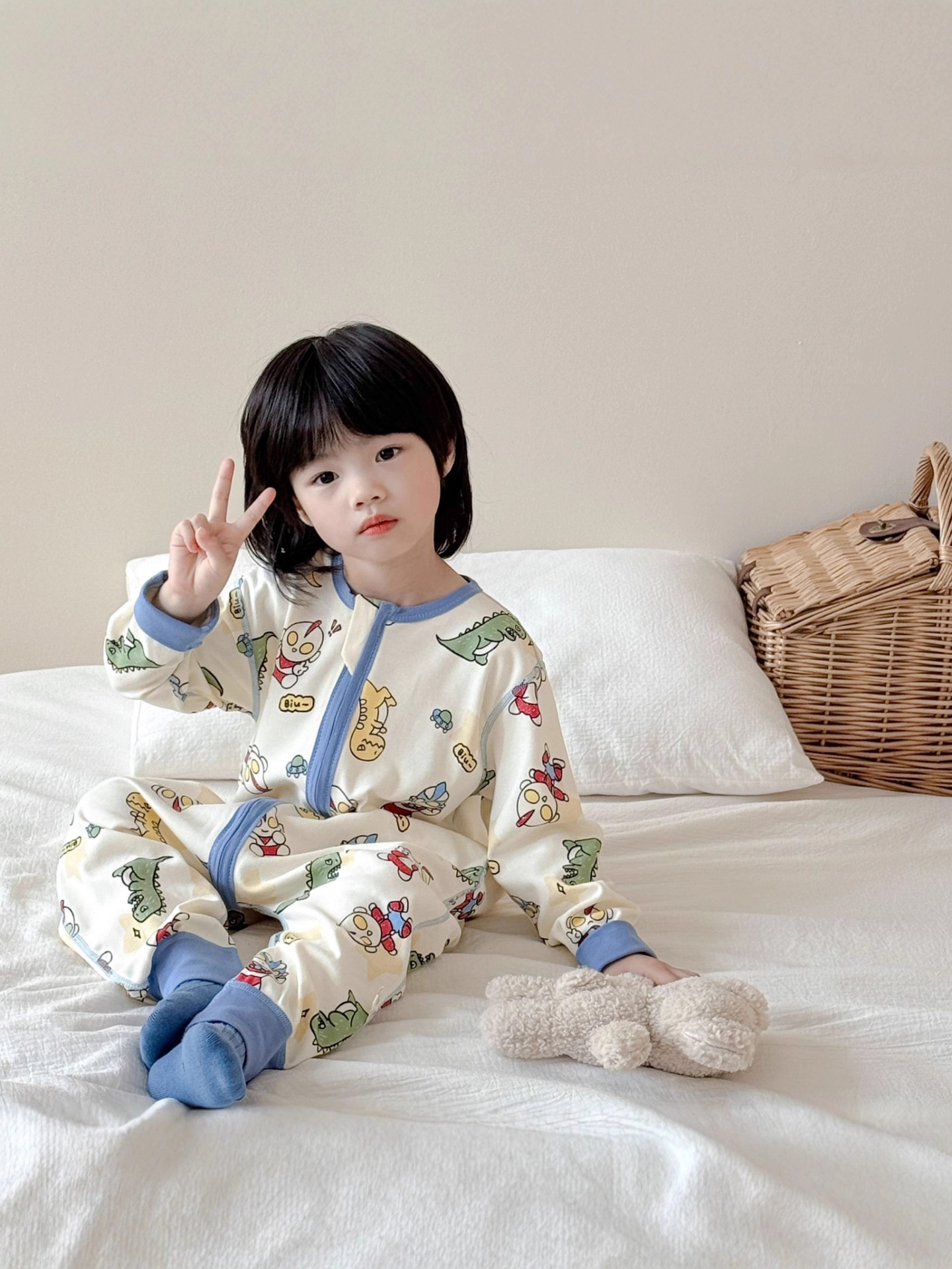 25 Four Seasons Infants and Young Children Seamless Long-Sleeved Sleeping Bag Jumpsuit Anti-Kick Air Conditioning Suit Climbing Suit