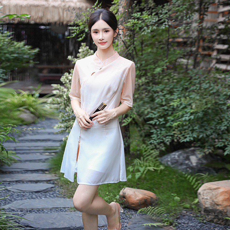 Summer High-End Beauty Salon Foot Bath Work Clothes, Foot Therapy Health Massage Spa Technician Uniform Women's Suit Chinese Style 3583