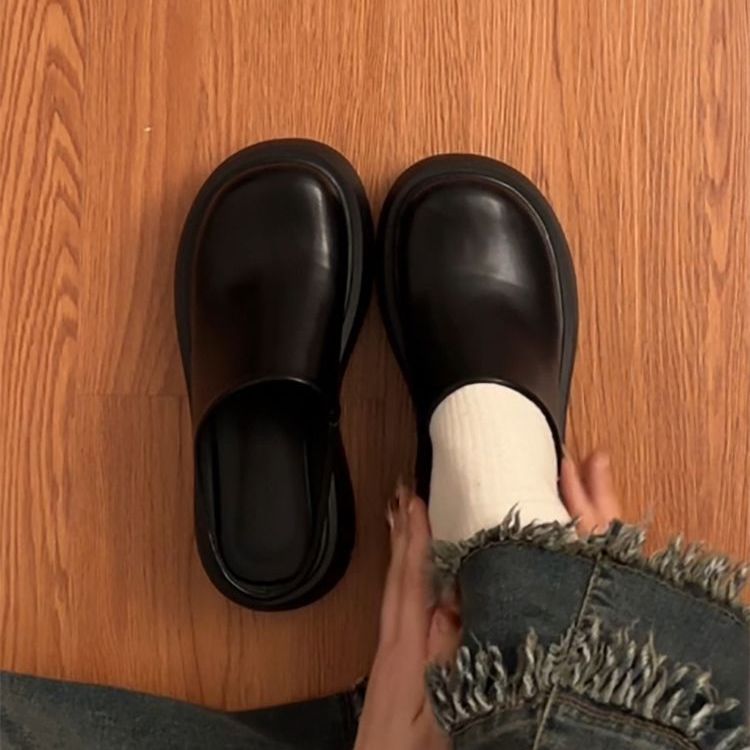 2024 Autumn New Women's Platform Closed-Toe Slippers, Comfortable Thick-Soled Waterproof Half-Slippers Trend