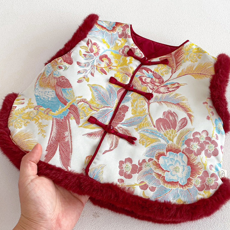 Children's Chinese-Style New Year Outfit, Little Left and Little Right, Winter Girls' Retro Jacquard Quilted Vest, Baby Thickened Winter Clothing