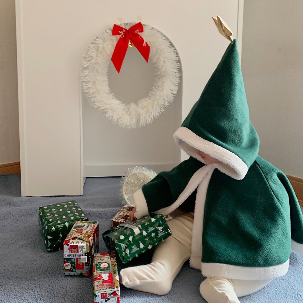 Ins K-Style Baby Thickeneded Christmas Cloak 25 Autumn and Winter New Style Infant and Toddler Warm Outing Cloak Fleece-Lined