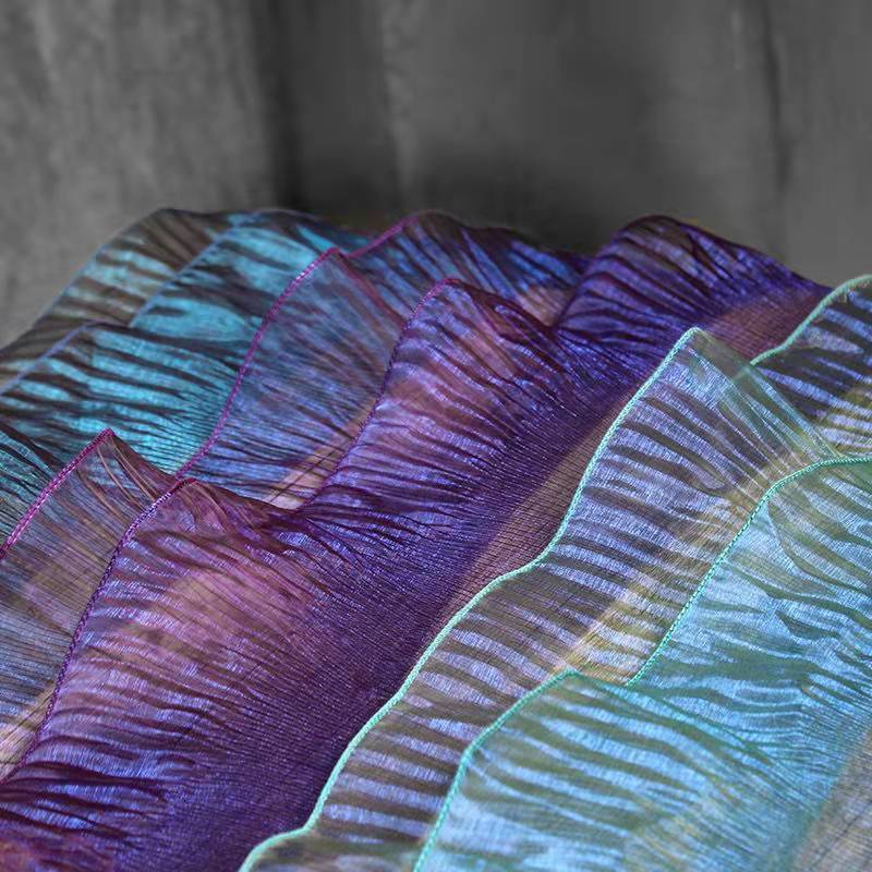 Deep Sea Blue Pleated Lotus Leaf Lace Fantasy Gradient Gauze Skirt DIY Clothing Designer Accessories Fabric