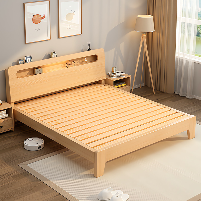 Solid Wood Bed 1.5m Single Rental House Bed 1.8m Double Bed 1.2m Factory Direct Sale Bed Special Offer Modern Simple Style