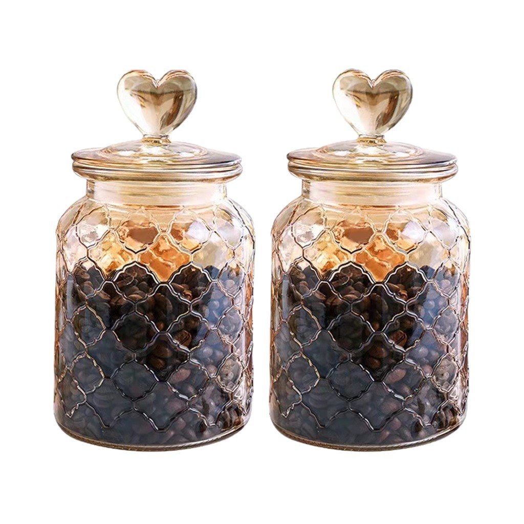 Glass Jar Sealed Jar Creative Storage Jar Love Cover Po Color Glass Bottle Kimchi Jar Transparent Glass Tea Jar
