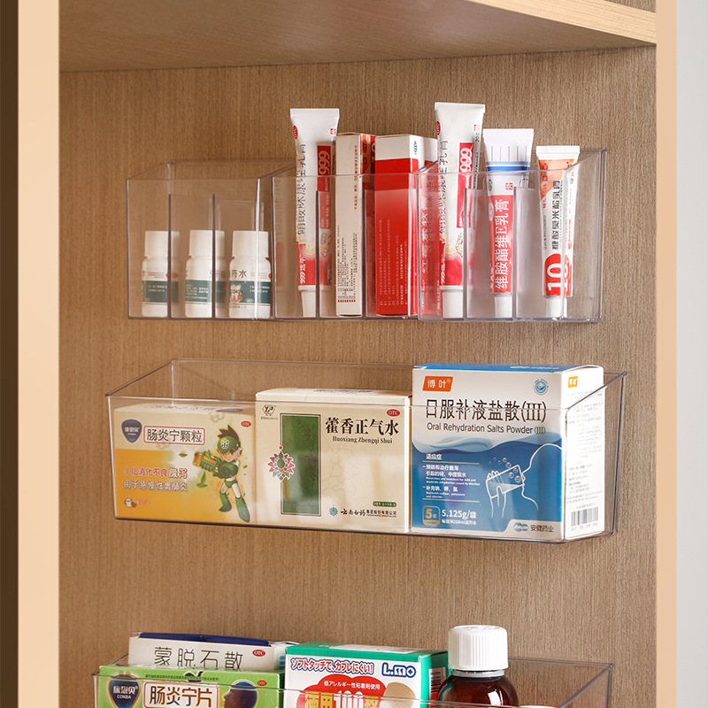 Wall Hanging Separated Storage Box Bathroom Non-perforated Lipstick Eyebrow Pen Storage Box PET Transparent Partition Storage Box New