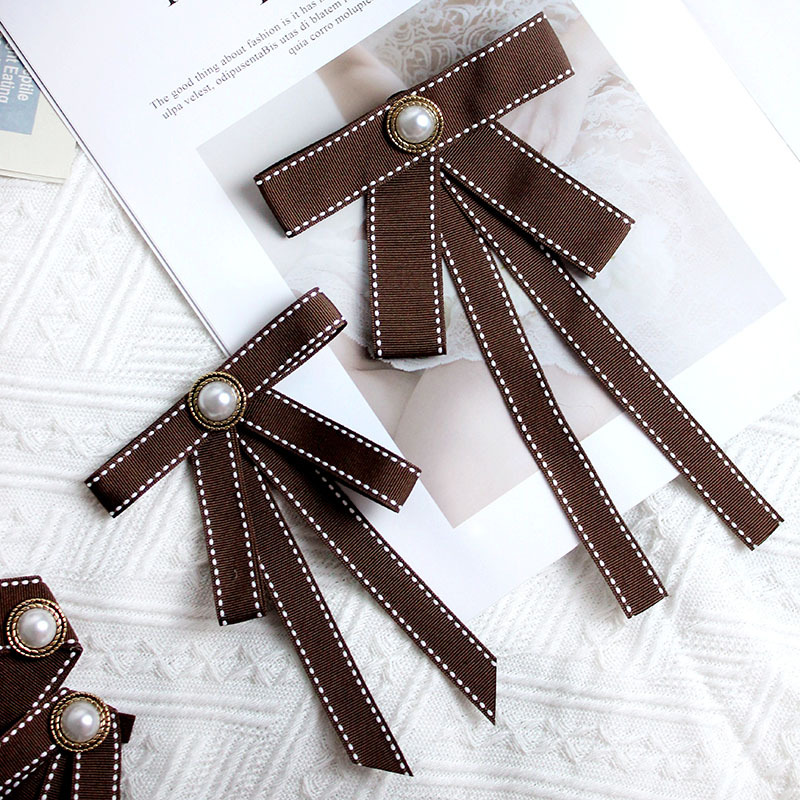 White Shirt Bow Tie Women's Lace Ribbon Academy Style South Korea Cute Artistic Ribbon Top brown Bow Accessories