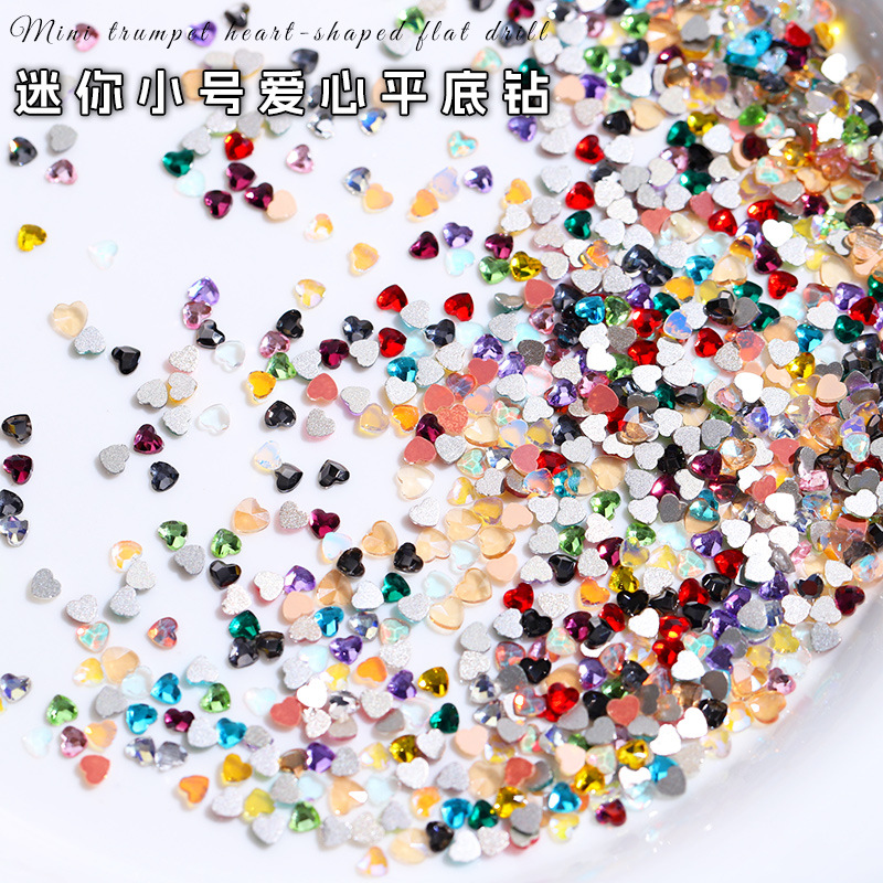 Nail Art Diamond Flats Bottom Special-Shaped Diamond White Heart Colorful Peach Heart Rhinestone K9 Glass Valentine's Day Nail Art Jewelry Wholesale