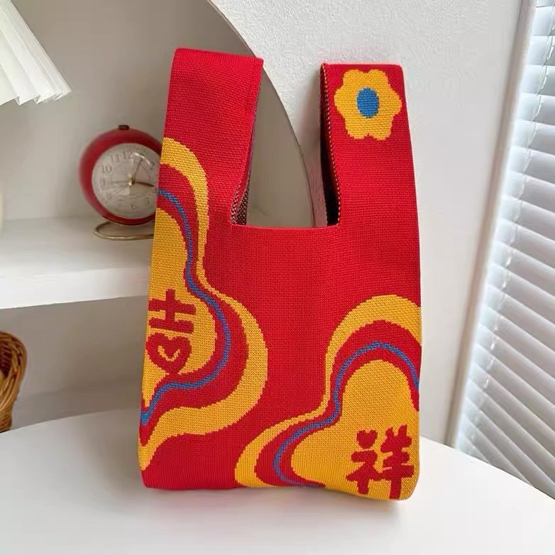 New Year Knitted Bag Year of the Snake Handbag Large Capacity Spring Festival New Year Gift Shoulder Bag Christmas Gift Bag in stock