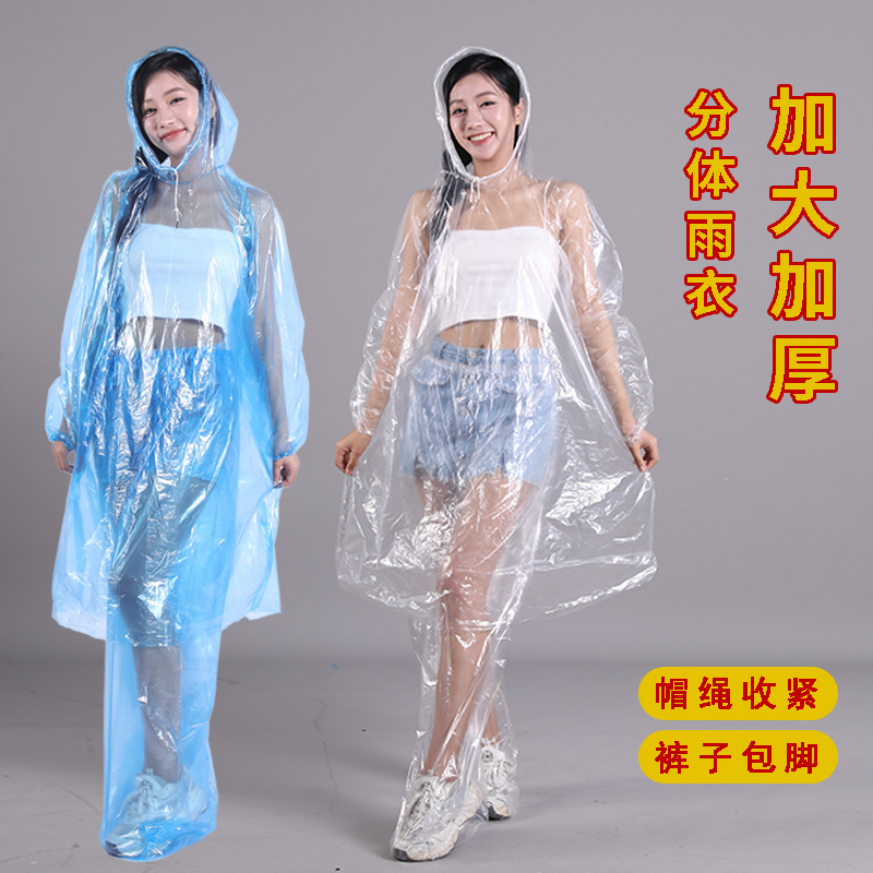 Disposable Raincoat and Rain Pants Split Set Thickeneded Long Full-Body Rainproof Poncho for Adults and Kidsren Large Size Cycling