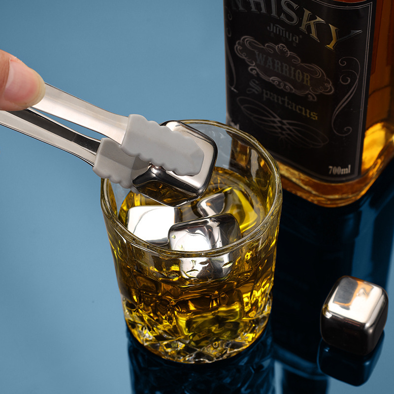 High-Quality High-Mirror Stainless Steel Ice Cube Metal Ice Tartar Recyclable Food-Grade Quick-Frozen Ice Cubes Drop Shipping