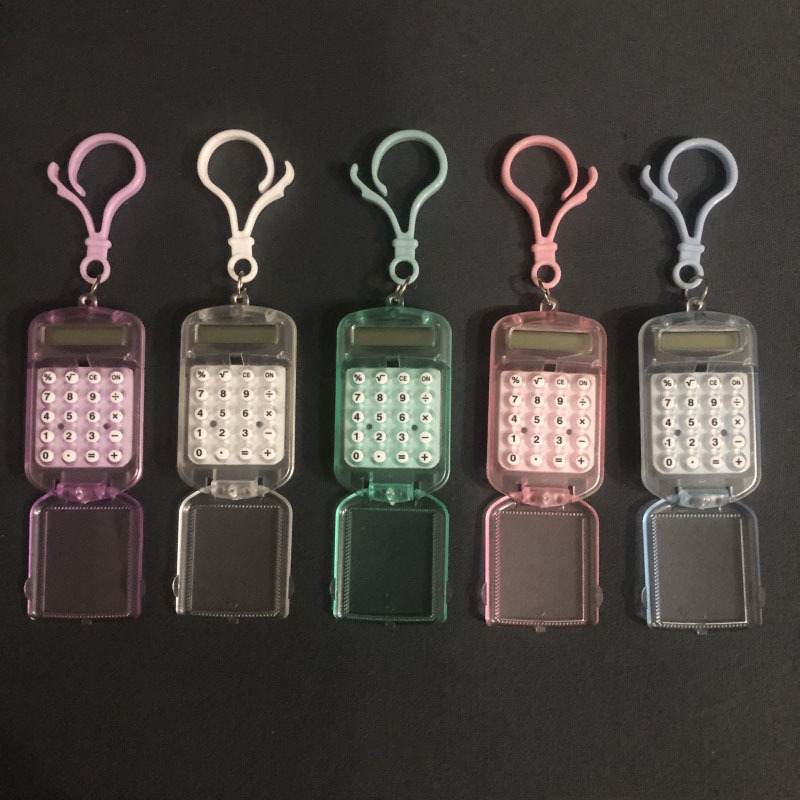 Mini Calculator Transparent Flip Keychain Quiet High Color Value Compact Portable Simple Student Examination Computer