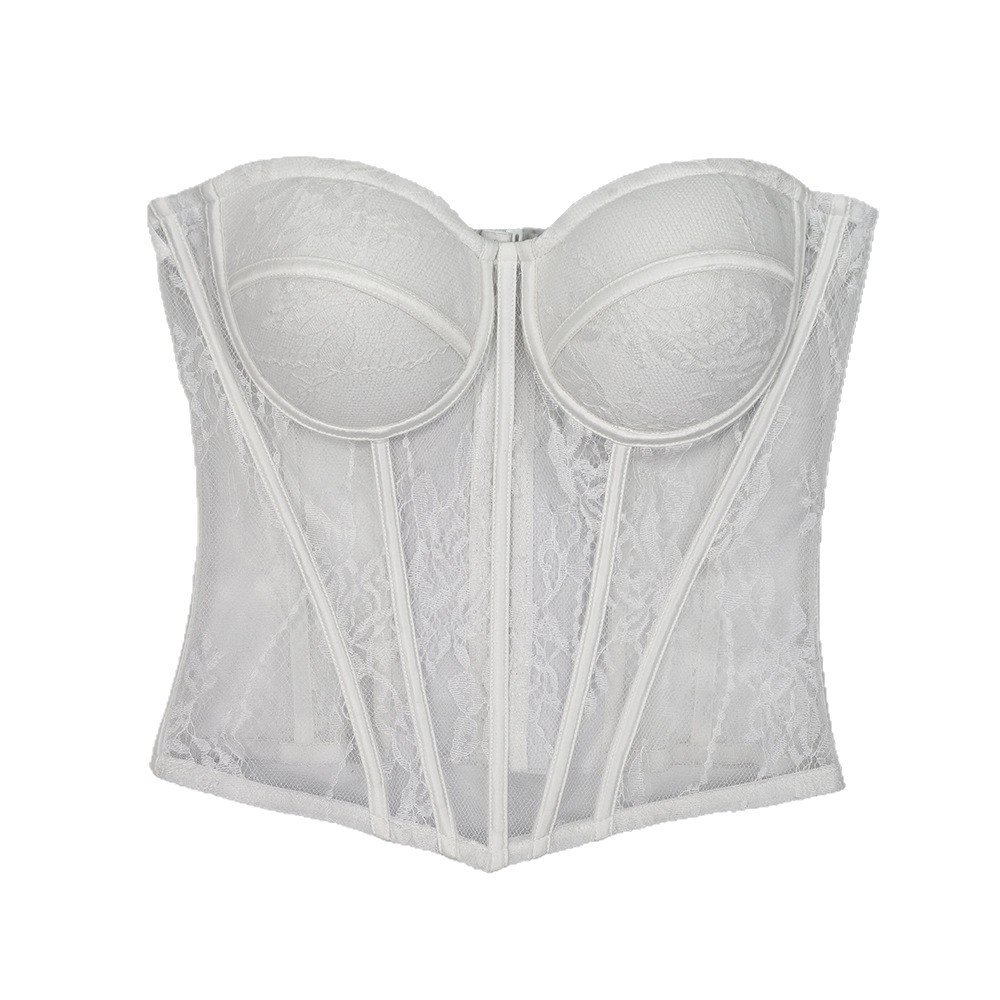 Exquisite Slim-Fit Lace Hollow Embroidery Tube Top, Breathable Outerwear Corset, Fashionable Versatile Off-Shoulder Fishbone Bra