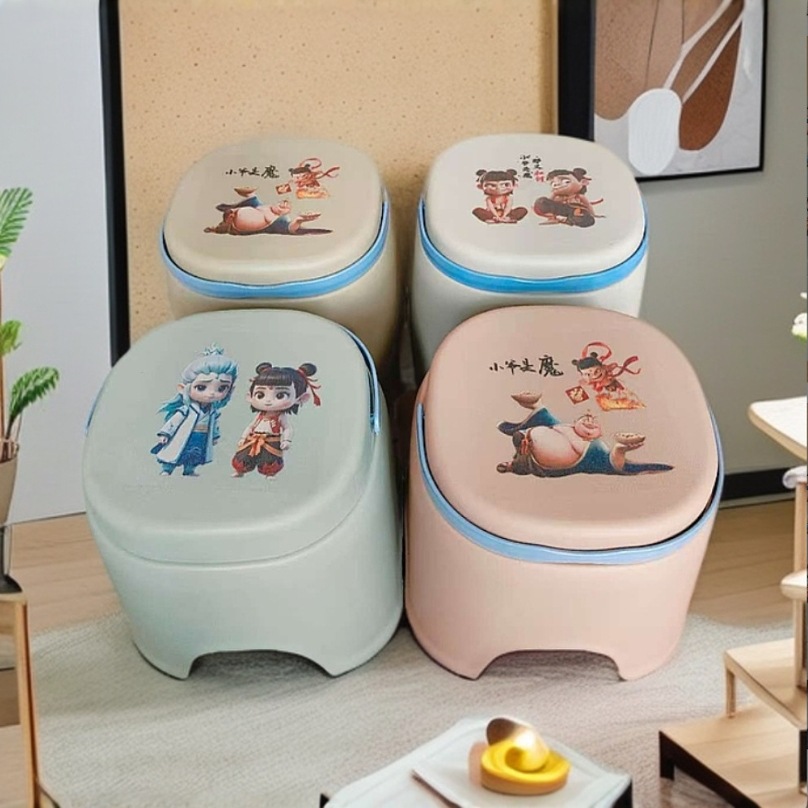 Cartoon Handle Stool Home Living Room Shoe Changing Stool Bathroom Stool Children's Stool Student Stool