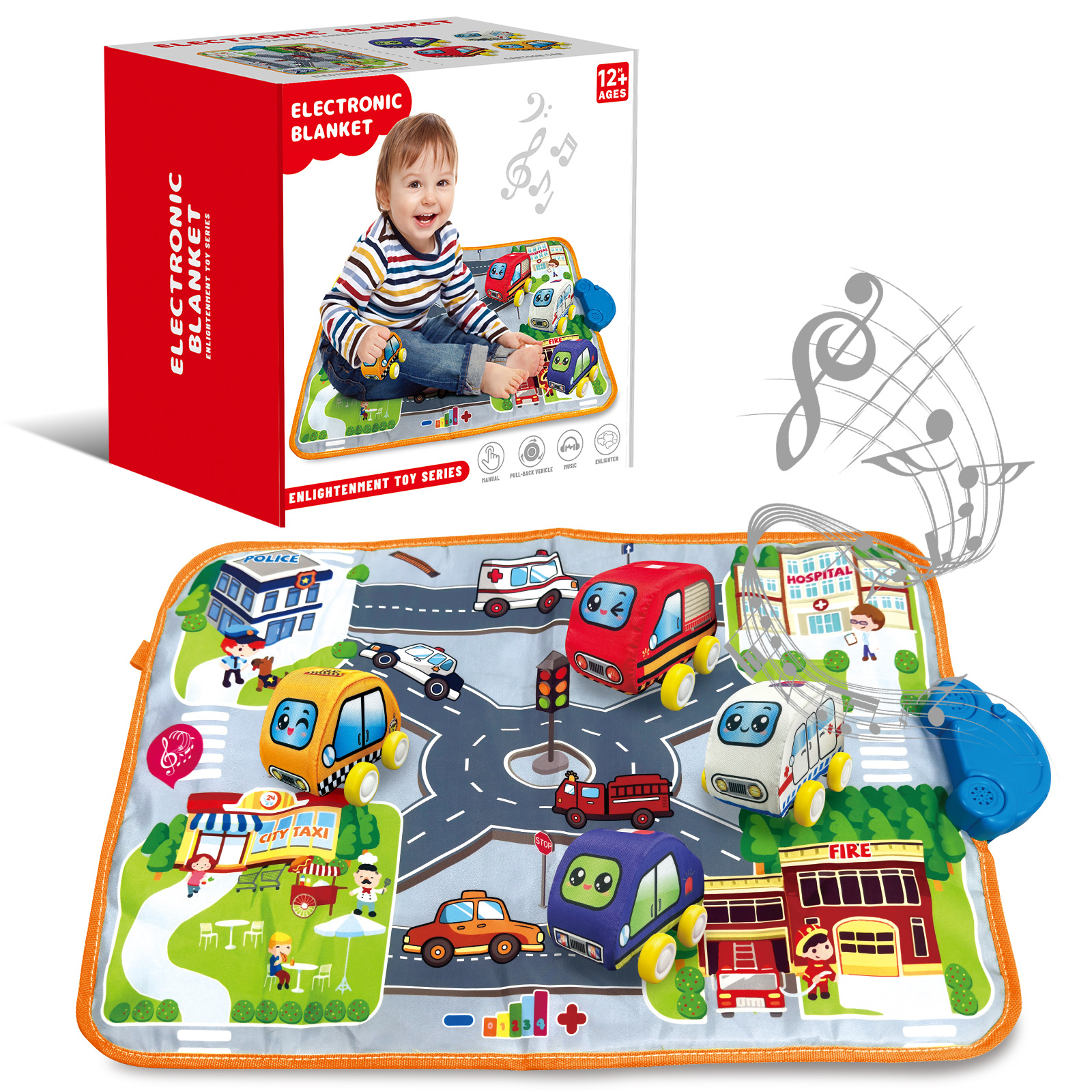 Cross-border clothing for fabric pull back car baby carry-on educational scene traffic map music point reading blanket storage bag