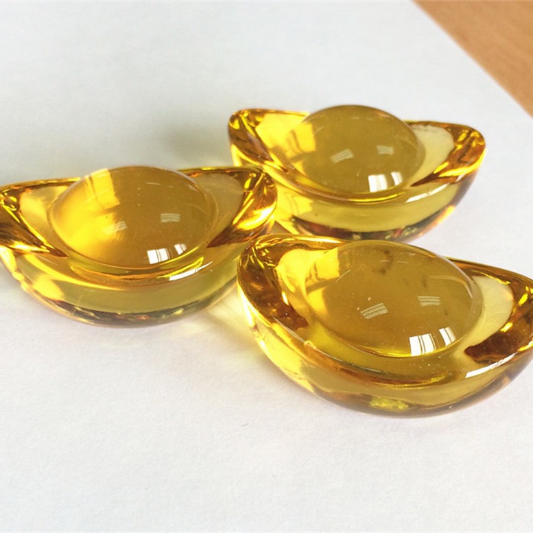 Glass ingot gold ingot yellow artificial glass crystal decoration living room desktop ornaments rice jar cornucopia decoration