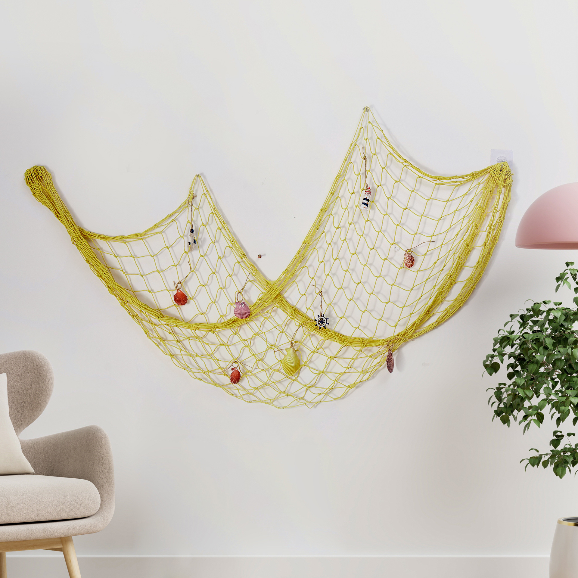 Mediterranean decorative fishing net thick line cotton and hemp rope shell net kindergarten background wall creative photo decorative hanging net