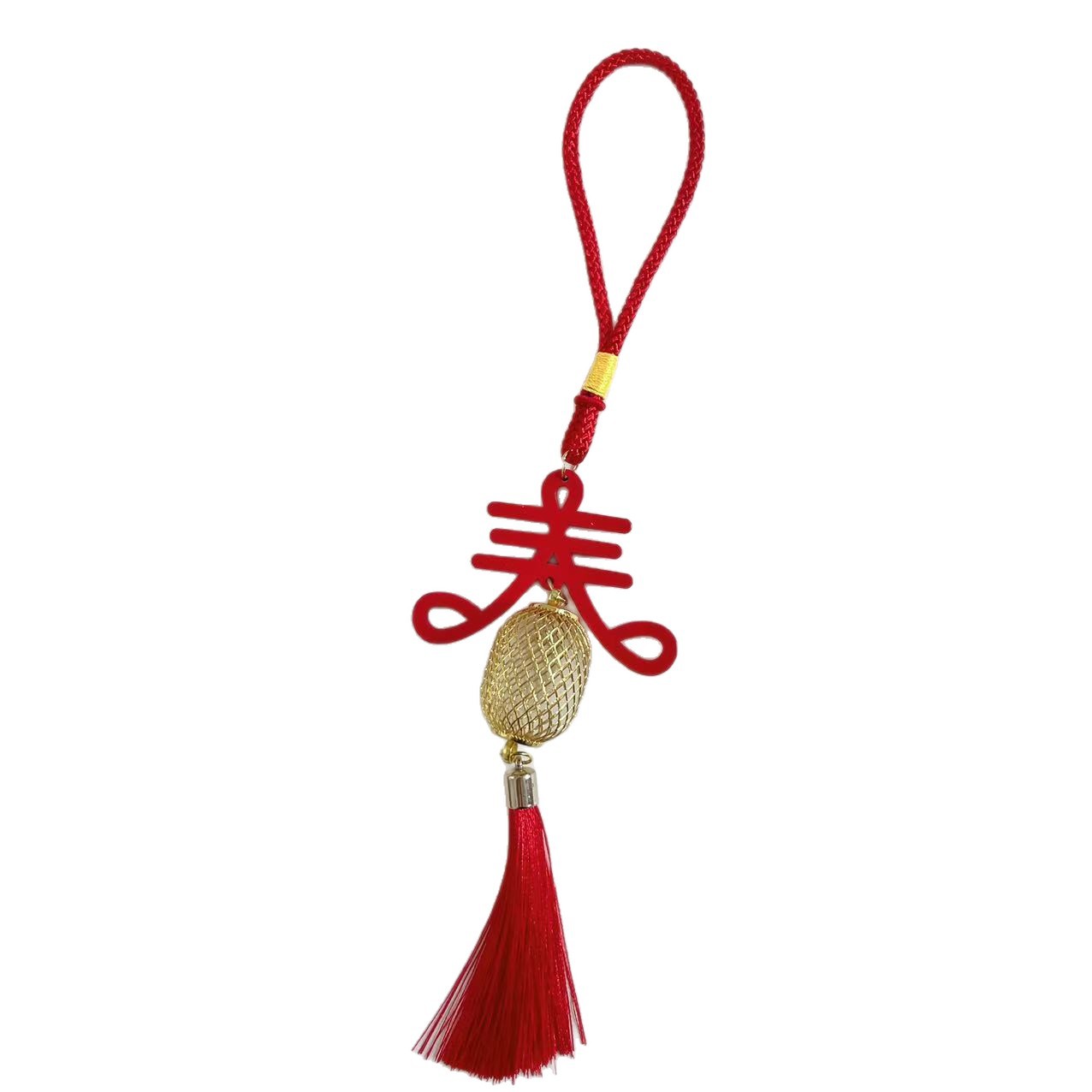 Red Wooden Sign with Metal Spring Character Blessing Small Pendant Living Room Green Plant Decoration Lantern Blessing Card Car Hanging Decoration Wholesale