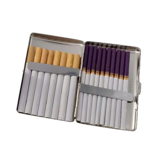 Men's Creative Metal Cigarette Case 16 or 20 Pack Concave Matte Double Metal Clip Portable Iron Cigarette Case Flip