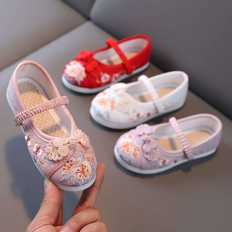 Old Beijing Children's Cloth Shoes Girls' Embroidered Shoes Chinese Style Children's Ancient Dress Shoes Baby Handmade Cloth Shoes Hanfu Shoes