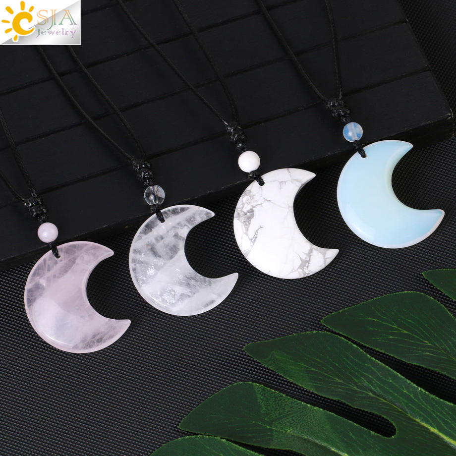 Natural Crystal Gem Crescent Moon Hand-woven Pendant Necklace Amazon Cross-border Hot Supply Wholesale