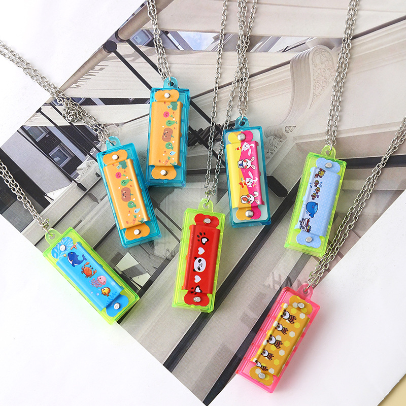 Mini Necklace Cartoon Harmonica Children Primary School Children's Entry Toy Kindergarten Gift Four-hole Musical Instrument Educational Toys