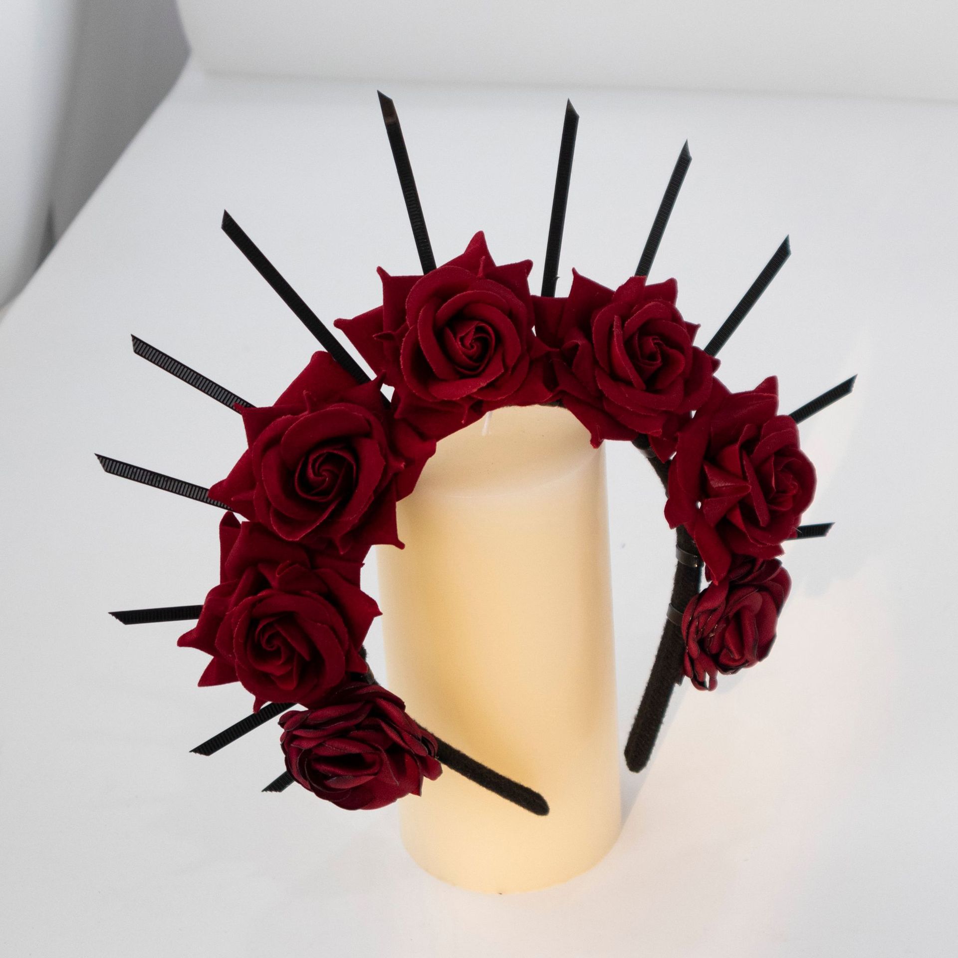 Dark Gothic Wedding Bride Hair Crown Halloween Flower Rose Glow Goddess Hair Hoop Women's Day of the Dead cos