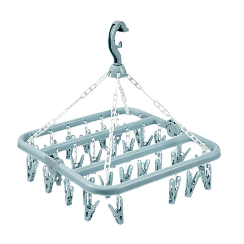 Folding Hanging Hanger 32 Clip Multifunctional Windproof Socks Clip Drying Rack Household Plastic Clothes Socks Drying Rack