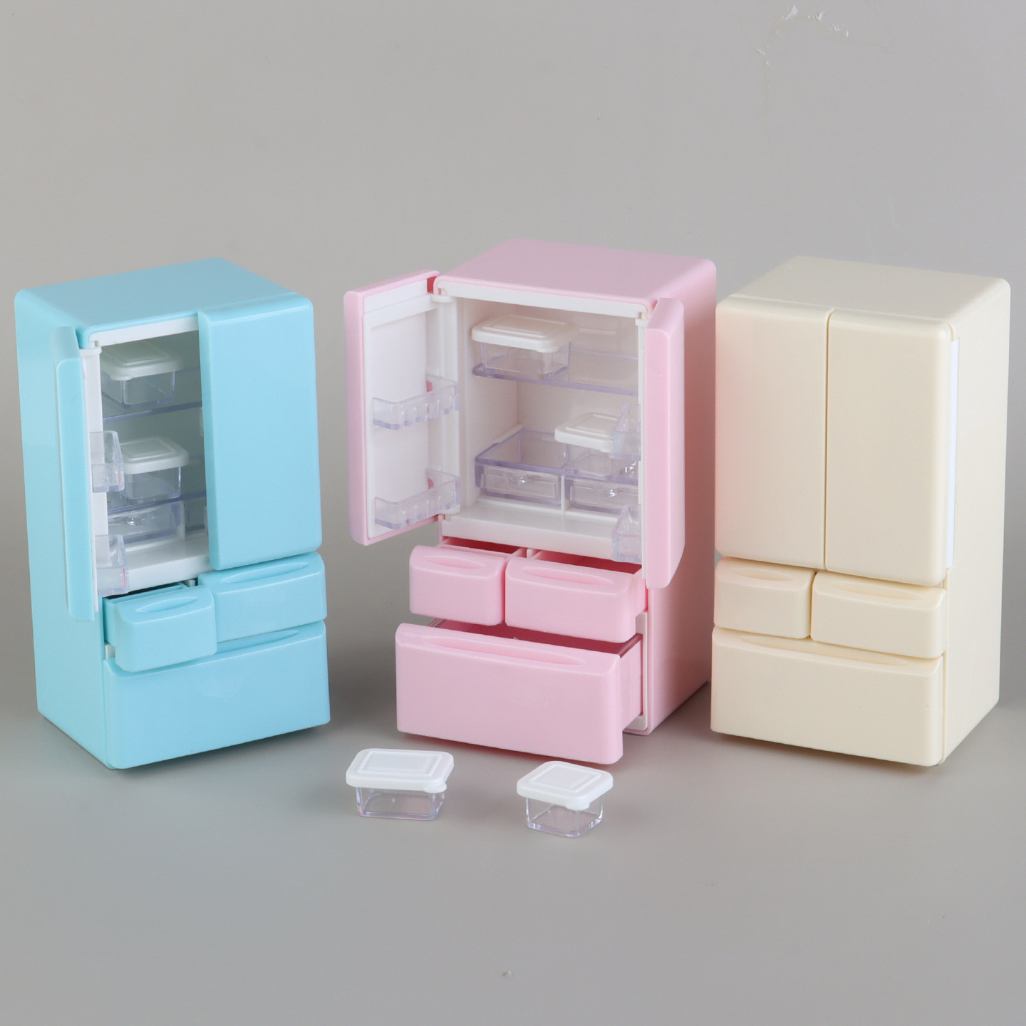 Doll House Mini Furniture Miniature Model Kitchen Scene Play House Toy Double Door 1:12 Refrigerator Freezer