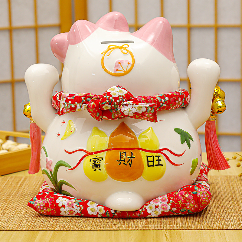 Peach Blossom Cat Giving Girlfriend Gifts Lucky Cat Girl Giving Gifts Cute Piggy Bank Large Medium Small Ceramic Ornaments Business