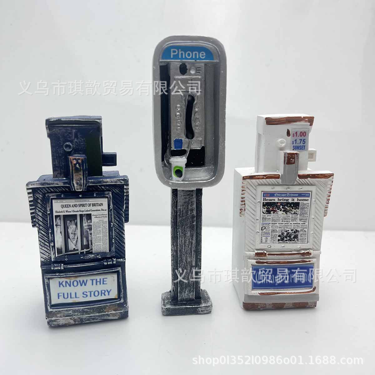 Cross-border new 1:12 scale miniature American metal mini public telephone newspaper decoration factory wholesale in stock