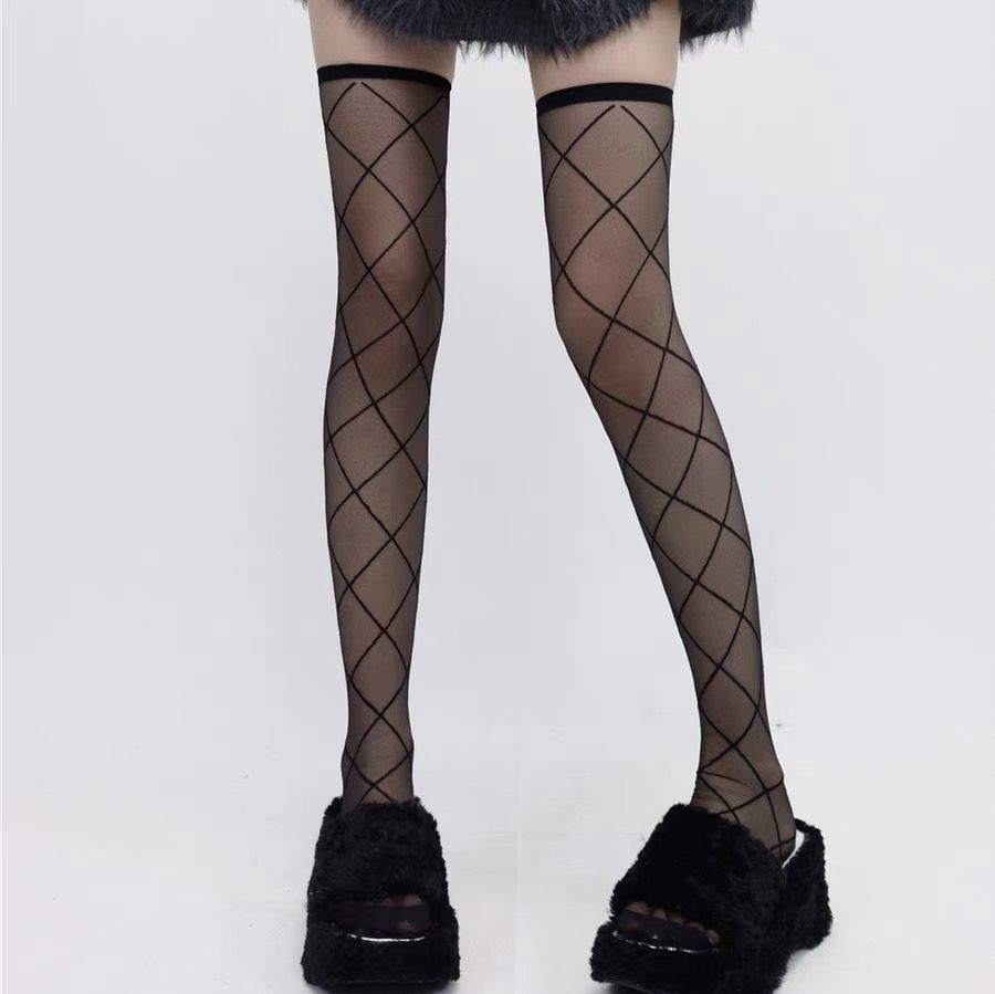 Black Stockings, Long Stockings, Over-The-Knee Mood Suit, Jk Stockings, Feminine Half-Length Lace Stockings, Lace Plaid