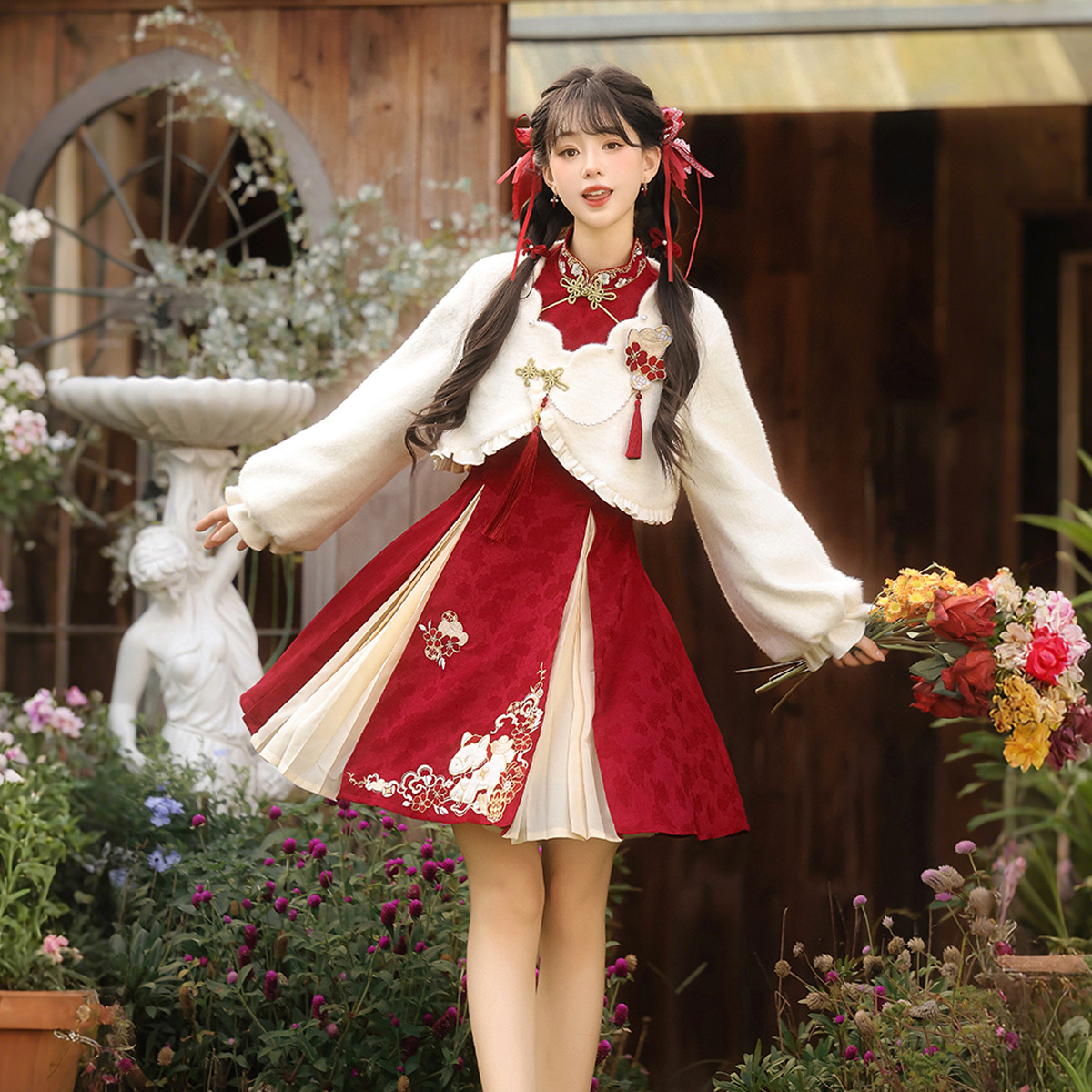 Yimengge оригинальный Ванвань Сяофума китайский стиль ханские элементы новый китайский стиль женский топ и платье комплект 9702