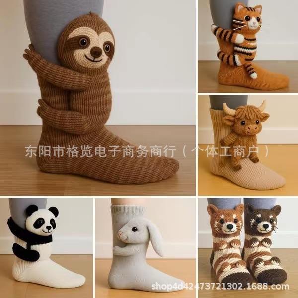 Кросс-бордерный новый продукт носки с животными носки с животными рождественские вязаные носки теплые носки милые осенние и зимние носки