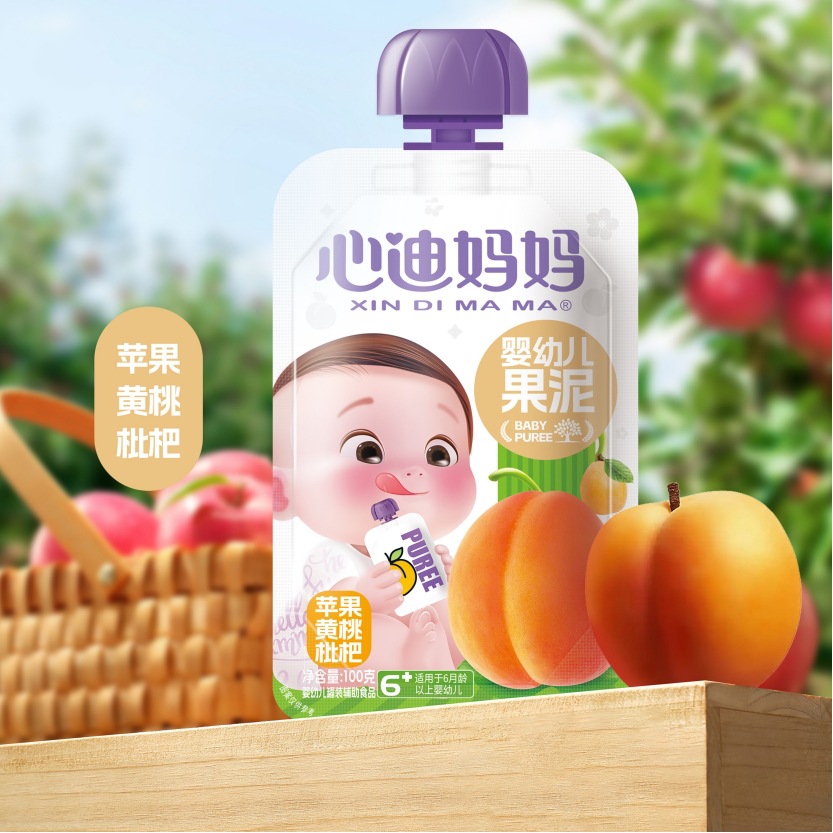 Xindi mother infant fruit puree strawberry blueberry yellow peach loquat puree children baby auxiliary juice puree June