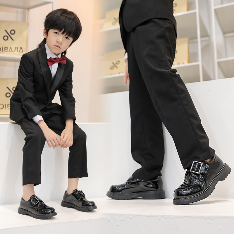 Boys' Leather Shoes Spring & Fall 2025 New Gentleman Style Stage Speech Small Leather Shoes Black Primary School Students Campus Performance Shoes