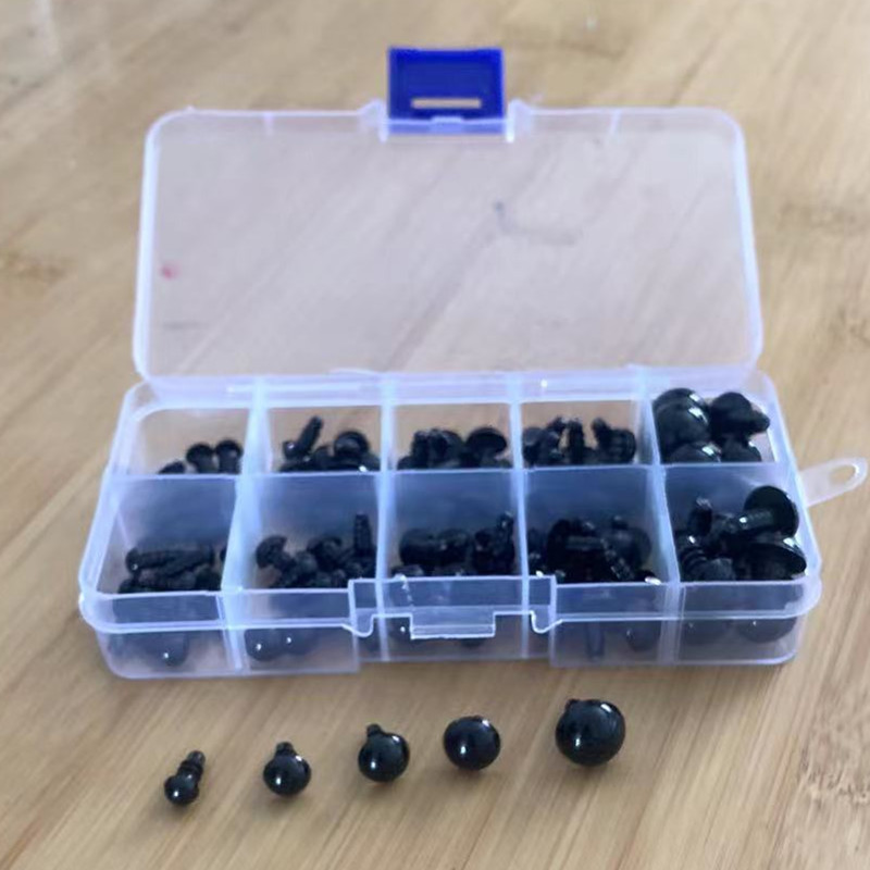 Cross-Border 100-Piece Boxed Simulated Black Eyeball Toy Screw Eyes Animal Doll Eye Accessories
