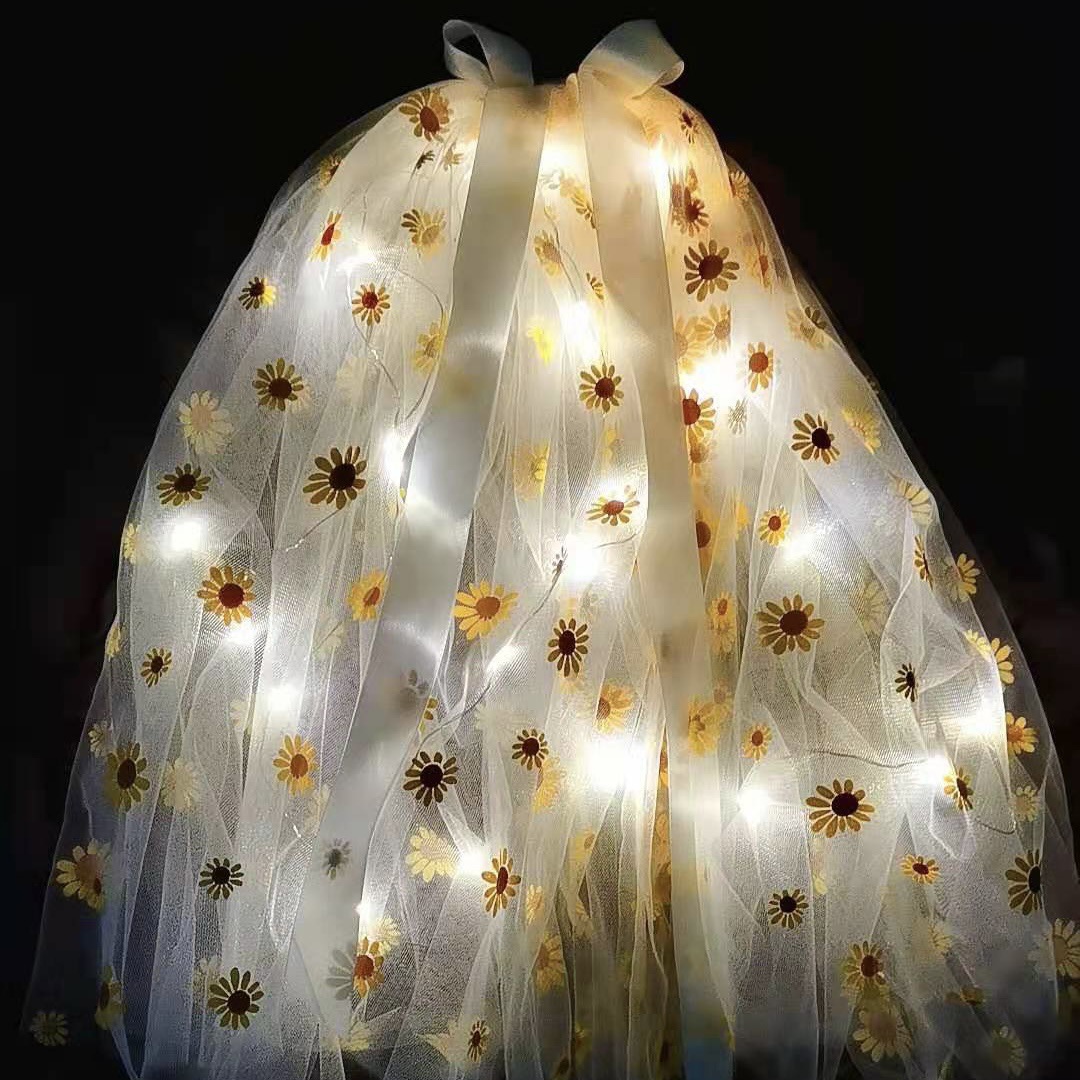 Hair Bride Double-layer Pearl Ribbon Bow Heading Veil Curl Internet Celebrity Photo Headwear Children's Glow Heading Veil