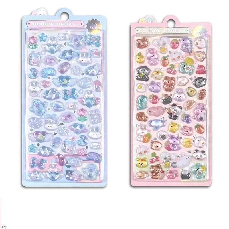 Cartoon Stereo Floating Fun Stickers Crystal Diamond Kidsren's Decorative Stickers 3D Stickers Cute Embossed Stickers for Girls