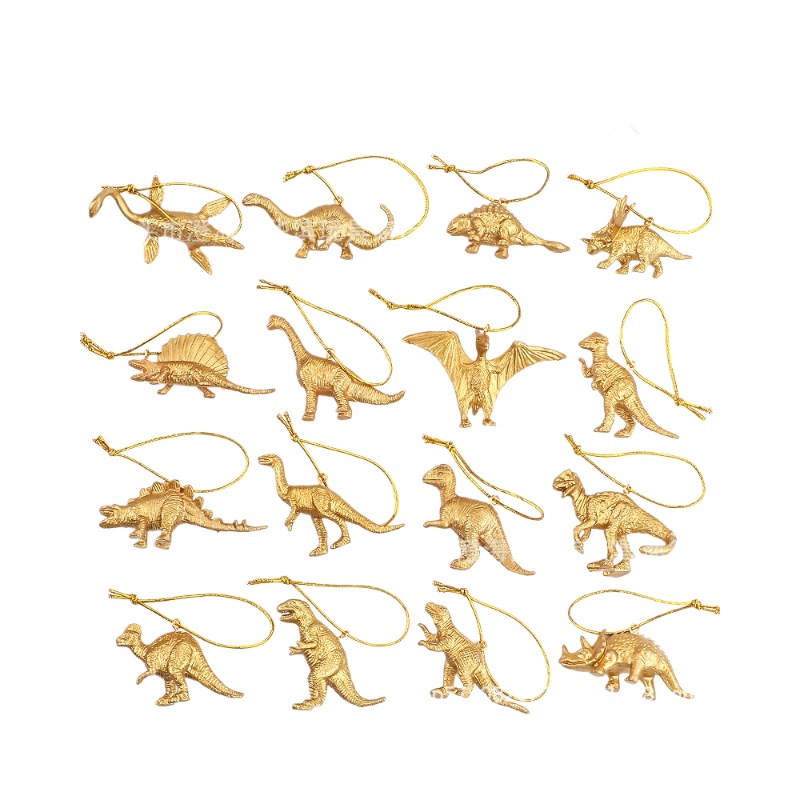 Cross-Border Christmas Key Christmas Tree Pendant Golden Dinosaur Pendant Car Pendant Solid Dinosaur Toy Gift