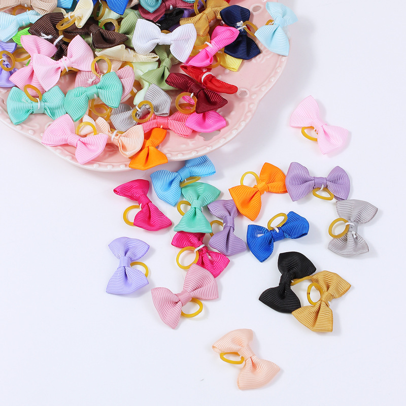 Cross-border Amazon New Bow Hair Accessories Pet Hair Rubber Tendons Cat and Dog Accessories in stock Macaron Hair Rings