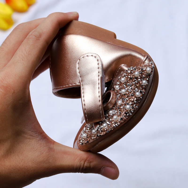 Princess Shoes Girls Rhinestone Shoes 2025 New Kidsren's Small Leather Shoes Baby Girl Silver Crystal Summer Soft Sole Shoes