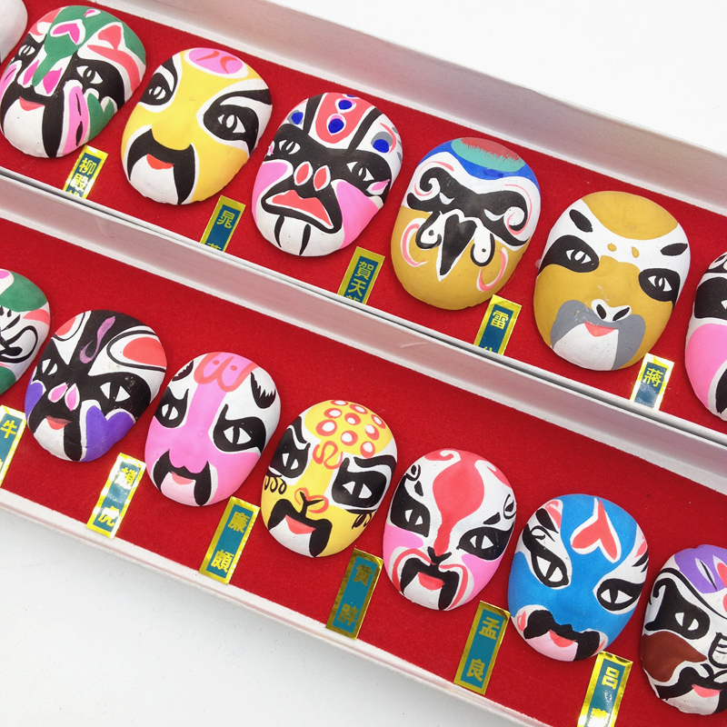 Chinese Style Peking Opera Facial Makeup Small Clay Figurine Ornaments Folk Handicrafts for Foreigners Special Overseas Gifts