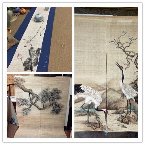 Pure Ramie Handmade Linen Blue Dyed Tie-Dye Lampshade Linen Fabric Calligraphy Painting High Density Linen Fabric DIY Linen