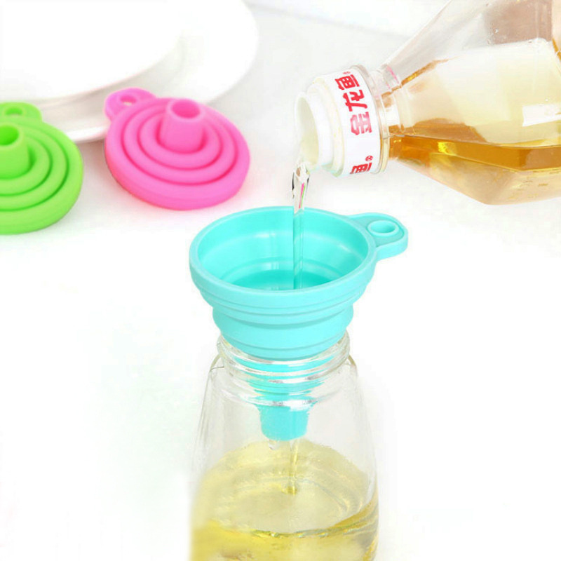 Household Foldable Telescopic Funnel Kitchen Split Oil Leakage Candy Color High Temperature Resistant Long Neck Funnel