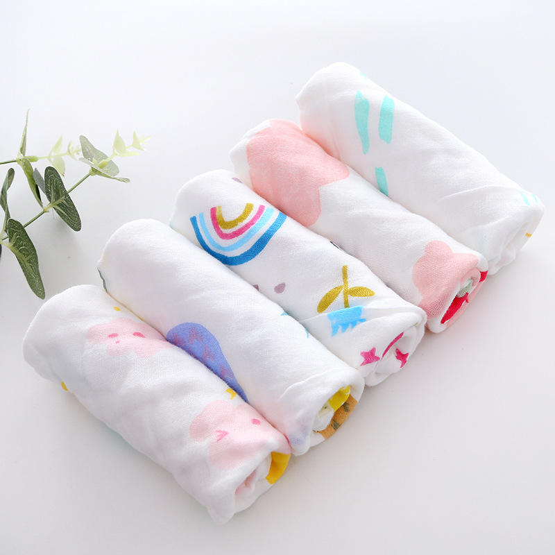 25*25 high density six layer baby towel small square towel cartoon printing wash face small square towel wash towel foreign trade