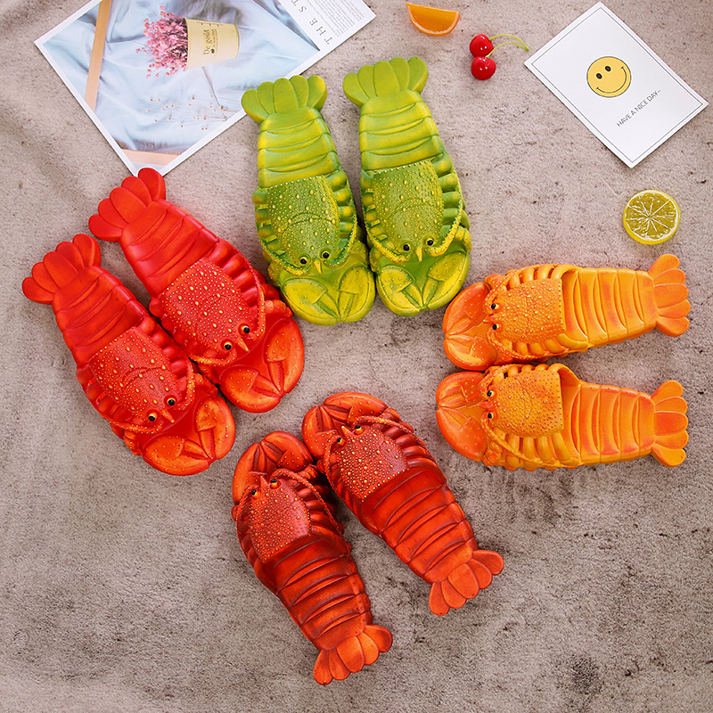 Summer Male and Female Couple Sandals Cartoon Lobster Slippers Funny Crayfish Beach Slippers