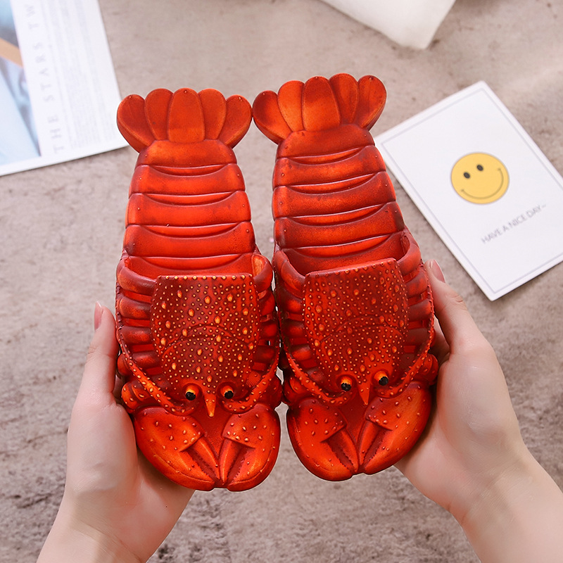 Summer Male and Female Couple Sandals Cartoon Lobster Slippers Funny Crayfish Beach Slippers