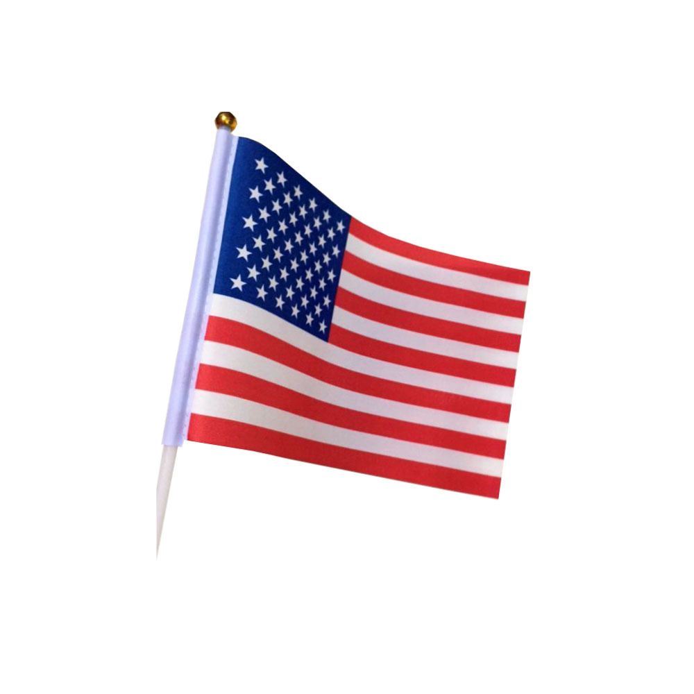 Ready Stock Polyester Fabric American Independence Day Hand-Waving Flag with Wooden Plastic Flagpole American Hand-Held Flag