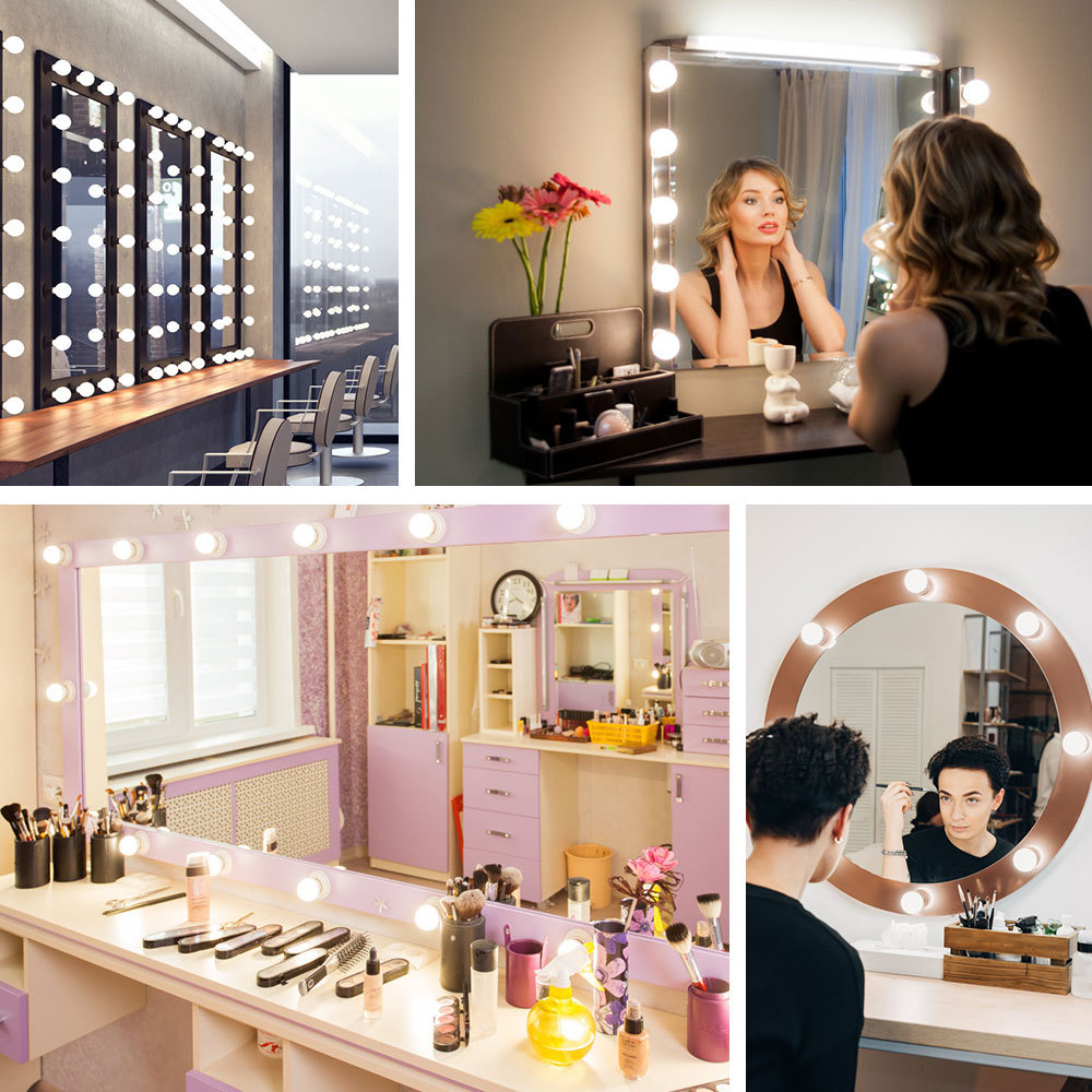 Mirror lamp makeup mirror headlight LED dressing table bathroom fill light makeup mirror bulb USB three color dimming Hollywood