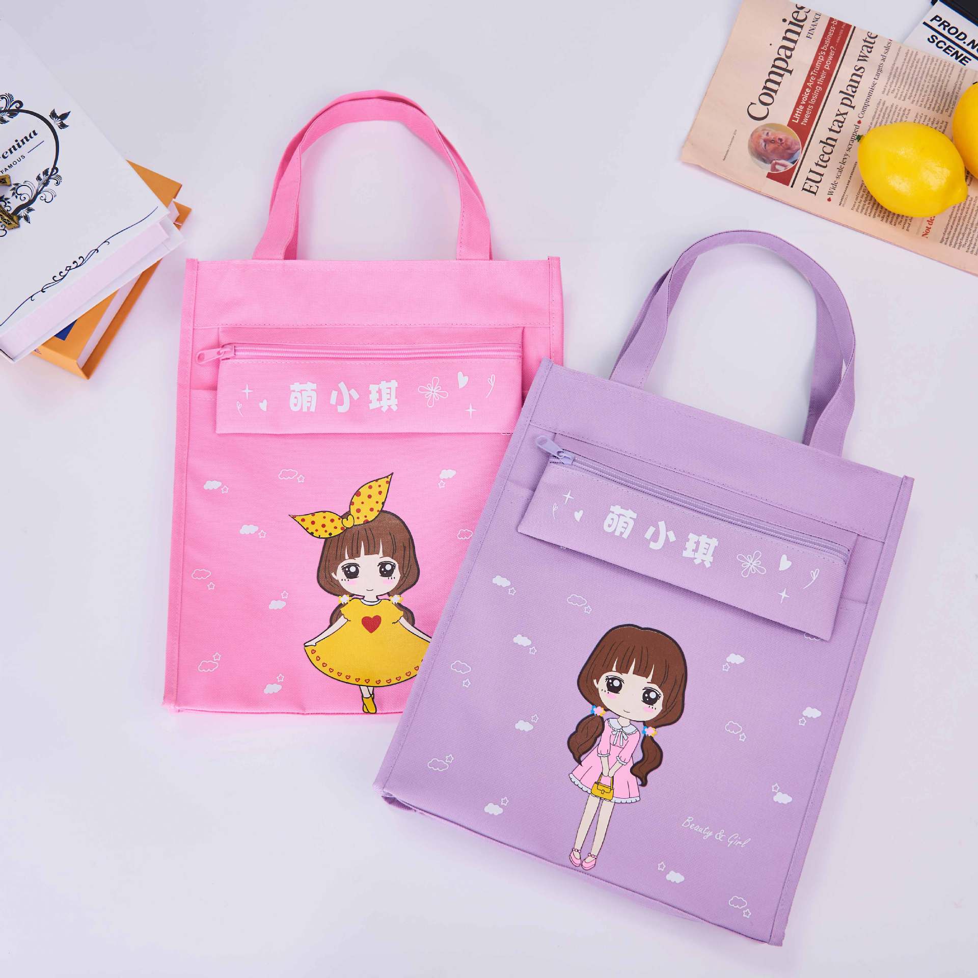 Children's art class canvas tutorial bag hand carrying large capacity waterproof handbag male and female primary school students cartoon carrying book bag